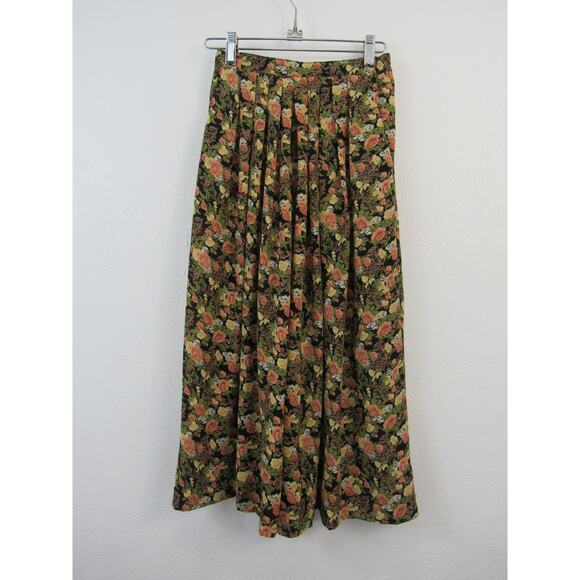 Handmade Black Floral Printed Wide Leg High Rise Cropped Pants Pleated - Picture 1 of 9